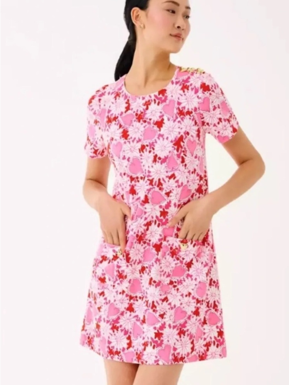 Lilly Pulitzer Mattison Pink Floral Cotton Blend Shift Mini Dress Size Small